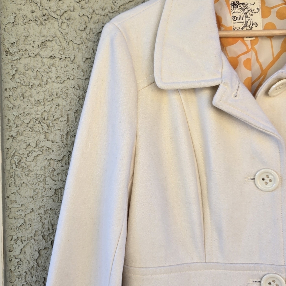 Tulle Cream Wool Pea Coat - Picture 2 of 10